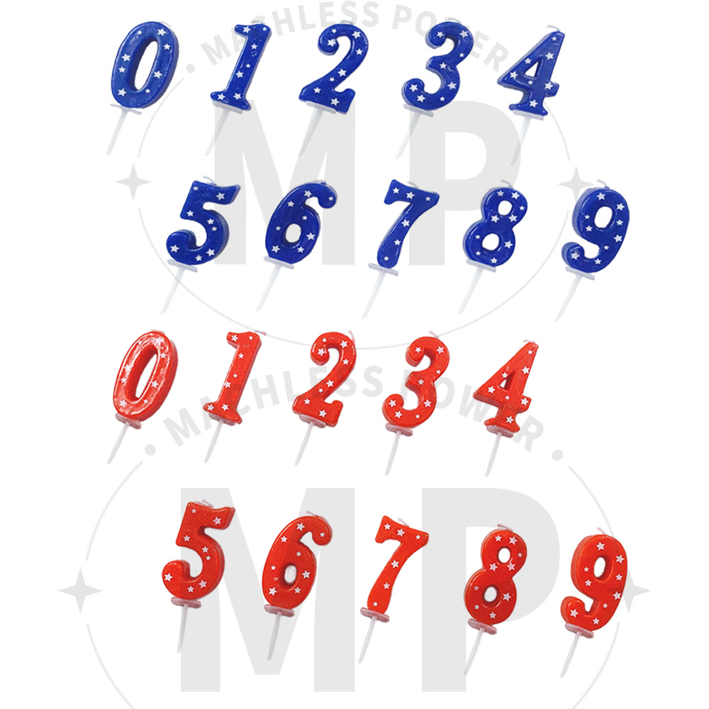 Japanese Candle Wax - 4.5cm Red Blue Number Star Birthdays
